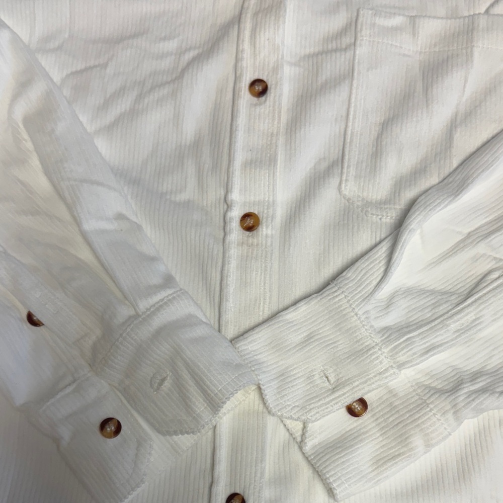 HOTTOUCH M NWT CORDUROY White Button-Up Ribbed TUNIC SHACKET Top - Picture 6 of 9
